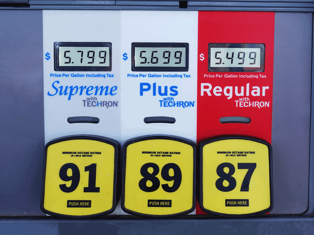 Octane numbers on hose pump